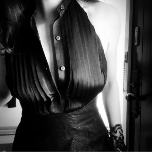 Ralph Lauren Runway Black Linen Button Up Backless Halter Mini Dress Tuxedo 2007 - Picture 2 of 15